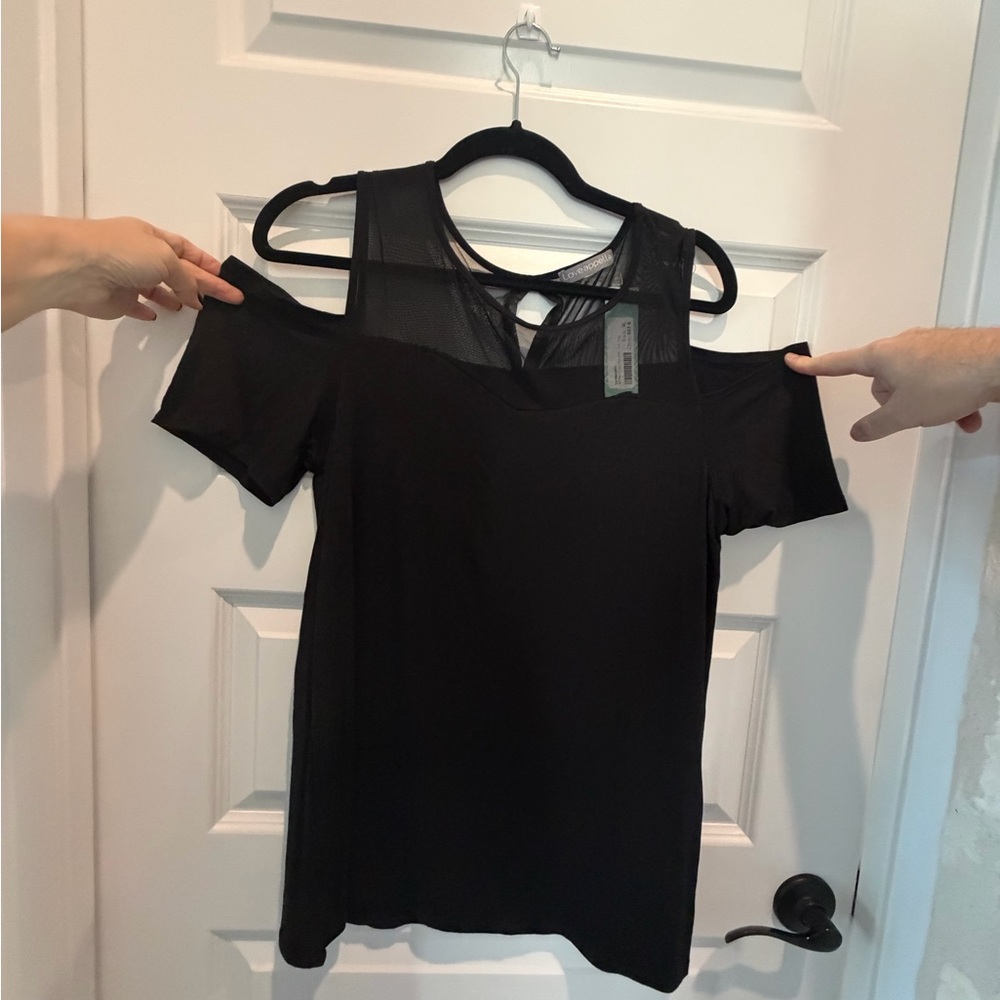 Loveappella Black Cold Shoulder Blouse